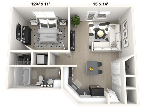 The Executive - 1 BR 1 BA Floor Plan at Alexandria of Carmel Apartments, Carmel, IN